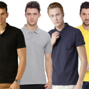 Men's Multicoloured Cotton Blend Solid Polos T-Shirt (Pack Of 4)