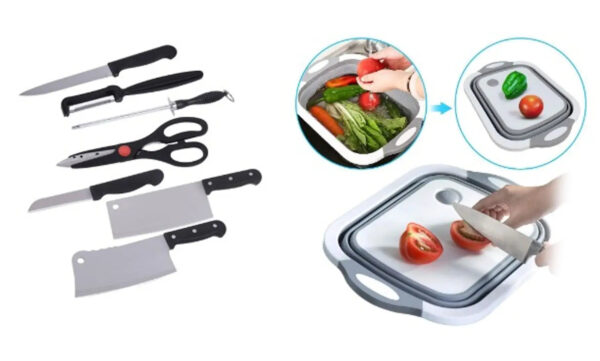 Stainless Steel Kitchen Knife Knives Set with Vegetable Fruit Chopping Board - CMHKN3in1