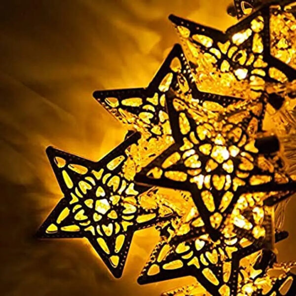 14 Led  Star Shape Golden Metal String Light Plug-in Mode with Rice Metal Fairy Lights for Home Decoration, Diwali christmas Outdoor, Indoor, Festival Fancy Seasonal Indoor String Lights