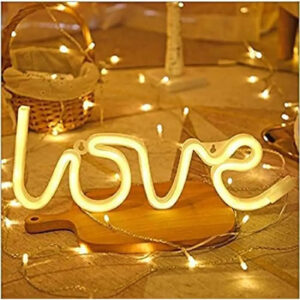 MIRADH Neon Love Signs Light 13.70 LED Love Art Decorative Marquee Sign - Wall Decor/Table Decor for Wedding Party Kids Room Living Room House Bar Pub Hotel Beach Recreational (Warm White)