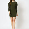 Womens Olive Color Bodycon Solid Knee Length Mini Western Short Dress