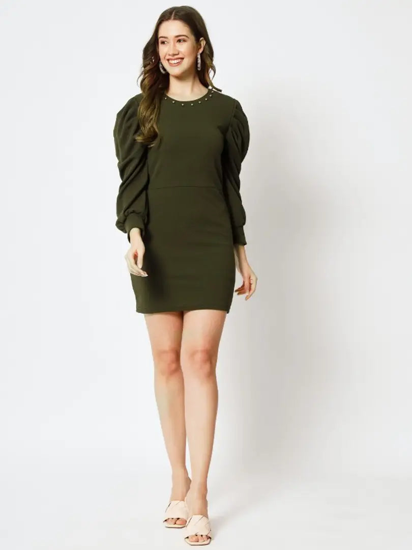 Womens Olive Color Mini Western Short Dress