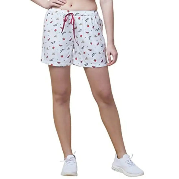 Hive91 Rayon White Fruit Printed Short for Women