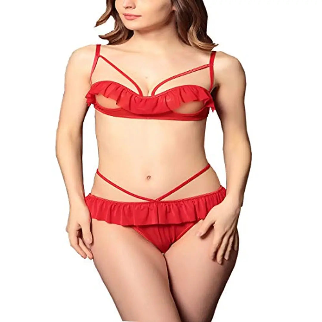 Bra And Panty Lingerie Set Free Size (Red)
