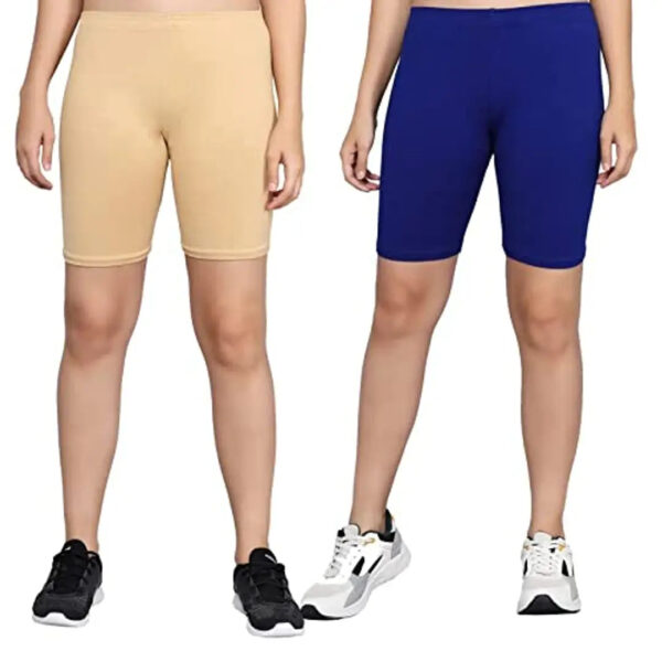 CoreFab Soft Cotton Lycra Shorts for Women (Pack of 2