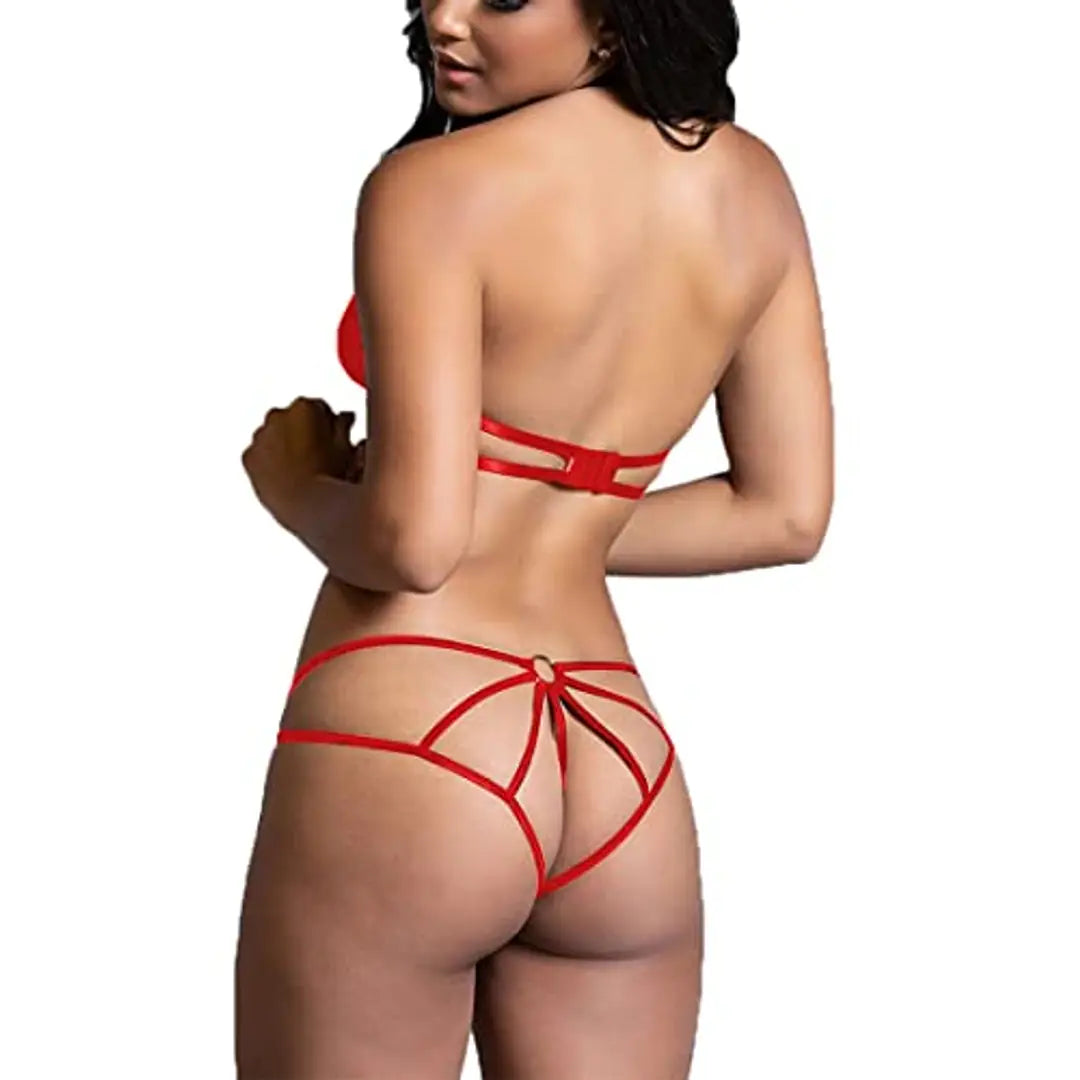 Buy Psychovest Women's Sexy Lace Front Open Back Tail Bra and Panty  Lingerie Set Free (Red) Online In India At Discounted Prices