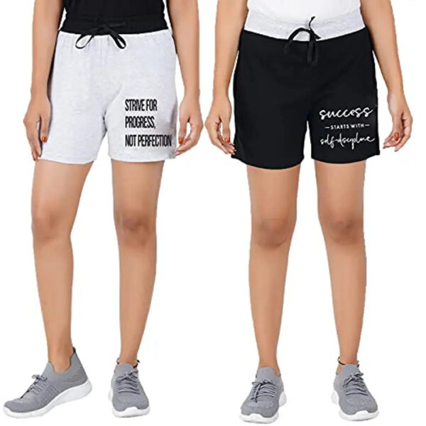 Blacktail Ladies Shorts/Women Shorts/Women Shorts Combo (2XL, BK-WH)