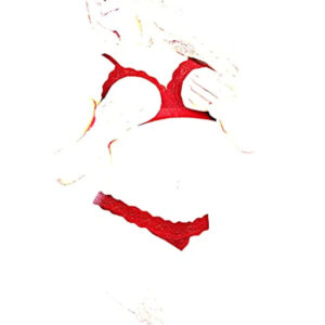 Psychovest Women's Sexy Lace Front Open Cut Out Bra and Panty Lingerie Set Free Size (Red)