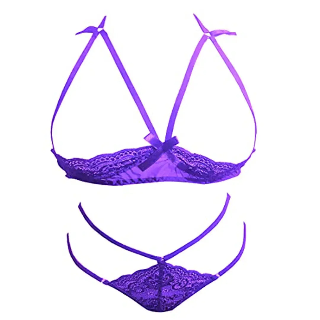 Buy Psychovest Women's Sexy Lace Front Open Bra and Crotchless
