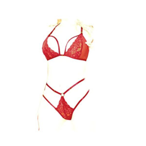 Psychovest Women's Sexy Lace Half Cup Bra and Panty Lingerie Set (Red)