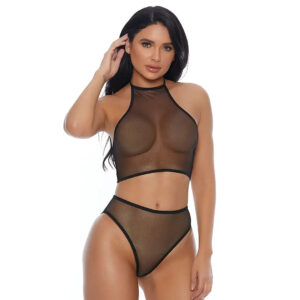 Elegant Self Pattern Net Lingerie Sets For Women