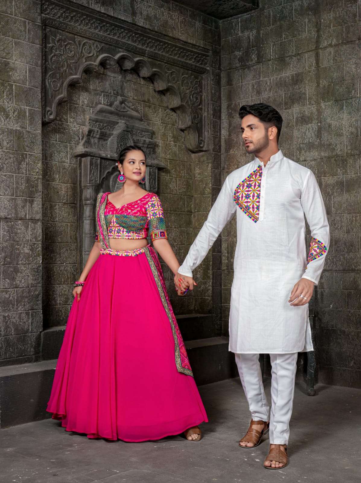 Multi Color Rayon Printed Couple Special Navratri Lehenga Choli